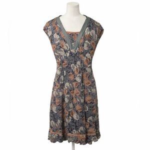 Monsoon Leaf Print Midi Dress Blue Orange Boho | Size 8